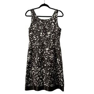 Brown White Abstract Print Sleeveless Midi Dress Lined Career‎ Cocktail Party